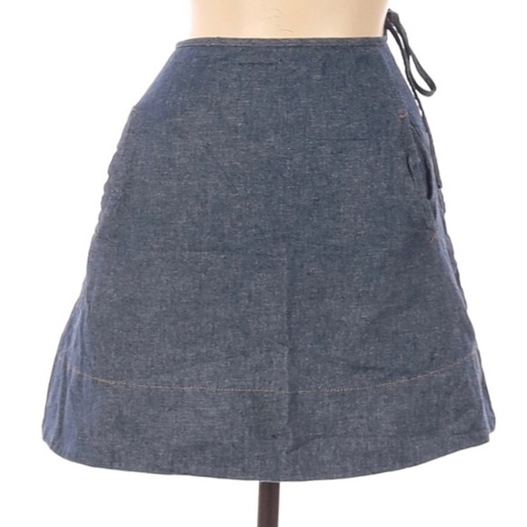 Ivy Jane blue denim chambray skirt zipper closure with tie size 8